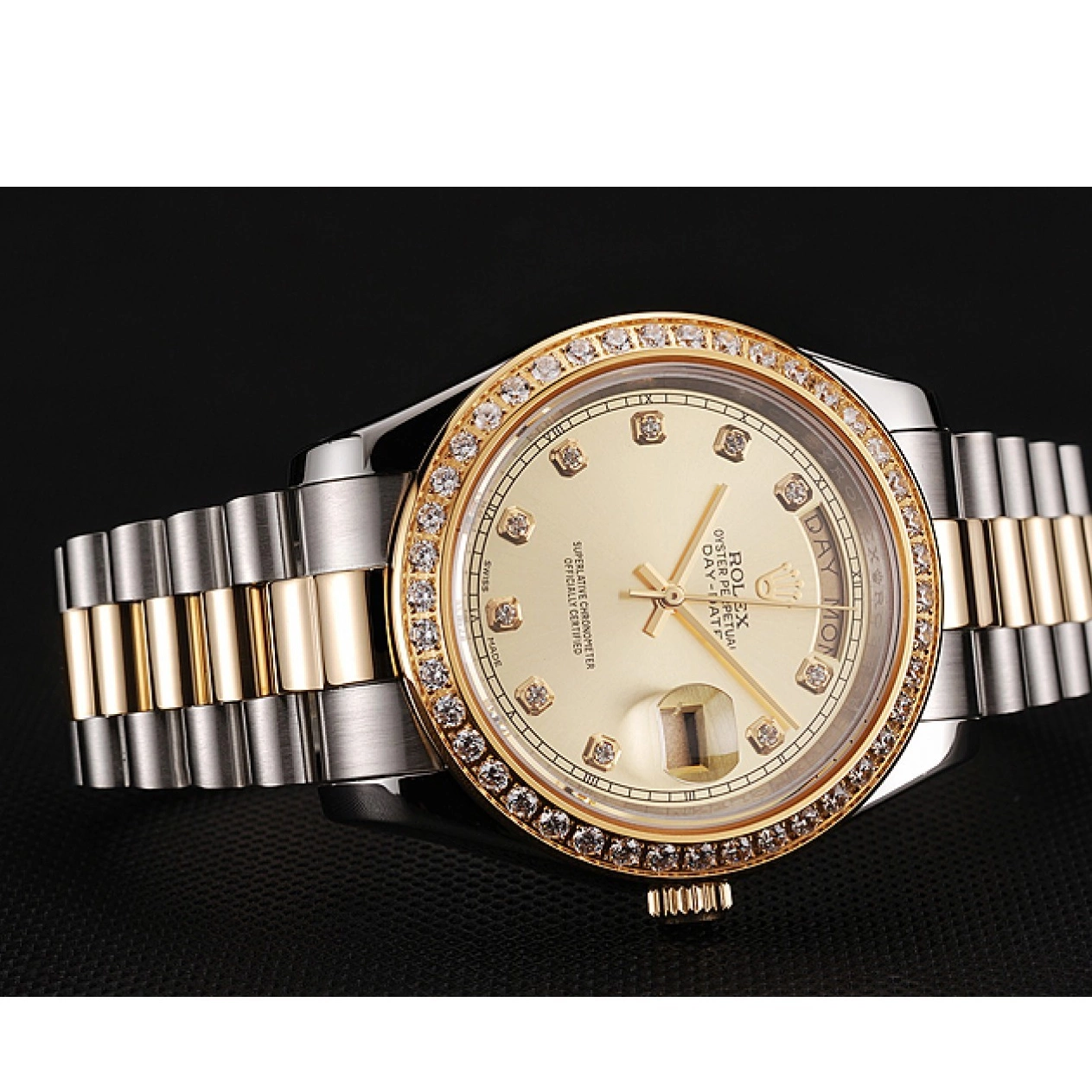 Rolex copies cheap Bracelet Stainless 1453974 Steel Swiss Two Gold Champagne Dial Tone Day-Date Diamond Rolex Case 0805